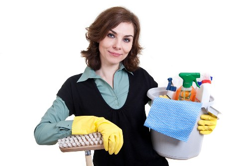 Cleaning equipment set up in a domestic property before carpet treatment